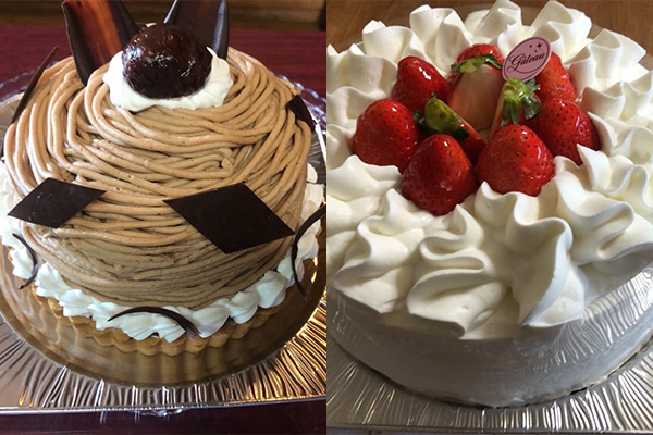 ・モンブラン 15㎝ 5,500円 ・苺のショートケーキ 15㎝ 4,500円
